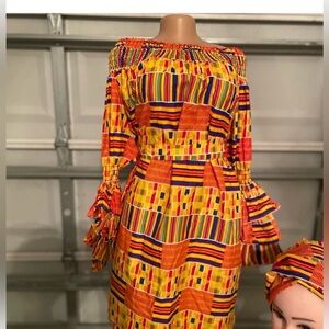 Colorful Long Sleeve Off-Shoulder Dress